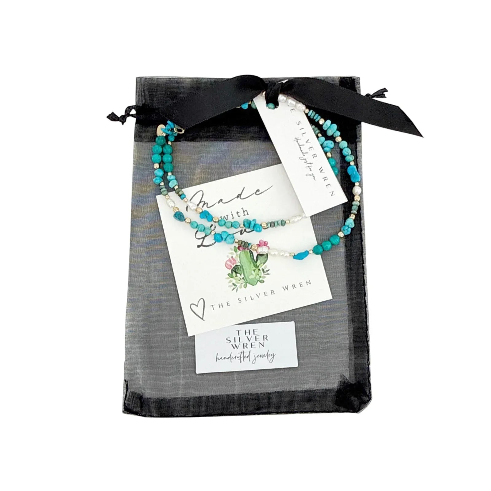 THE SILVER WREN Beaded Turquoise and Pearl Necklace - flyKAMP
