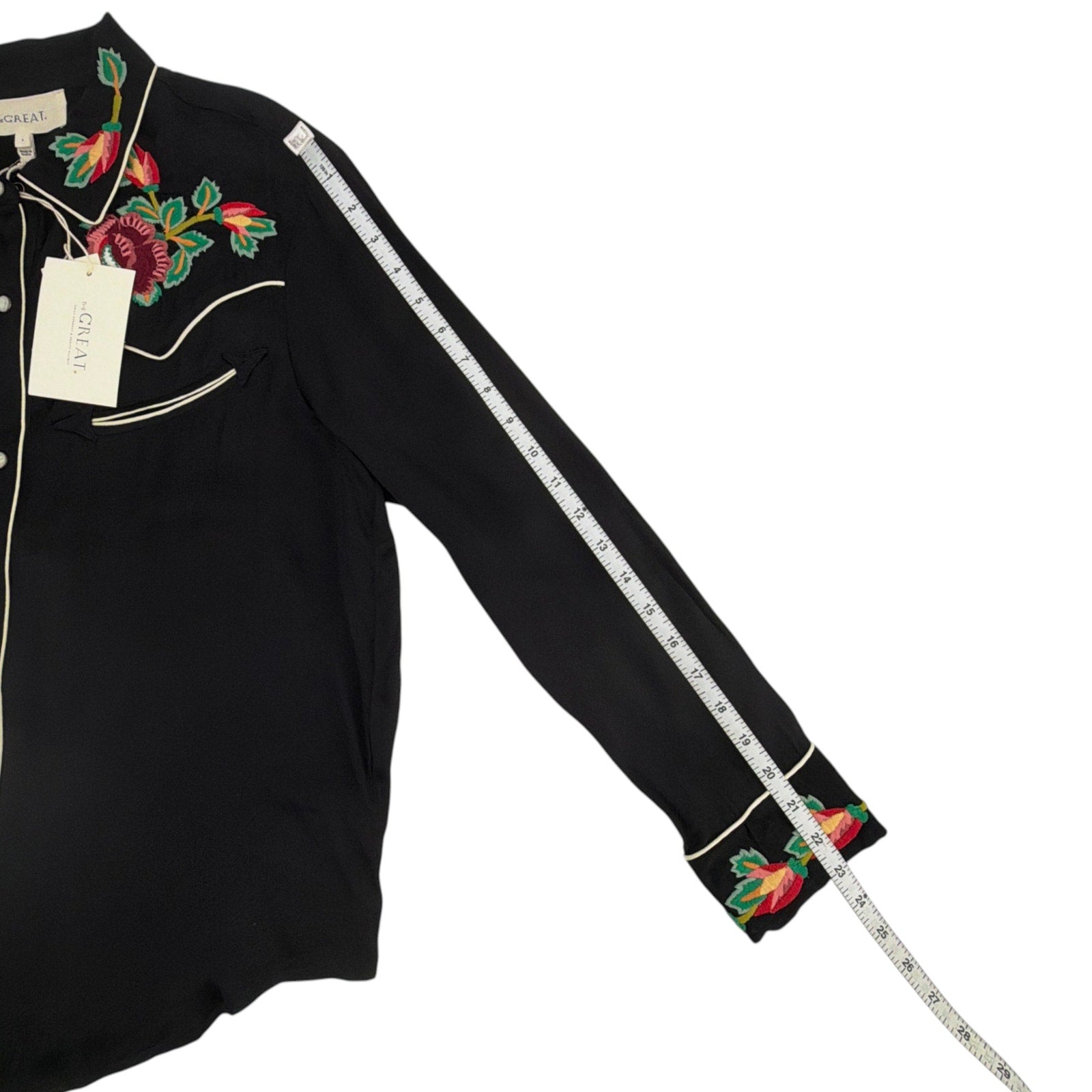 THE GREAT. The Heirloom Rose Western Shirt in Black 1|S The Great.