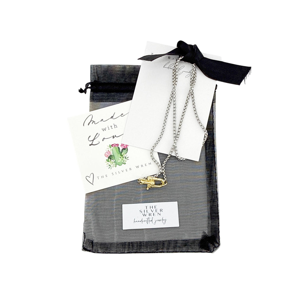 THE SILVER WREN Interlocking Charm Holder Necklace in Silver and Gold