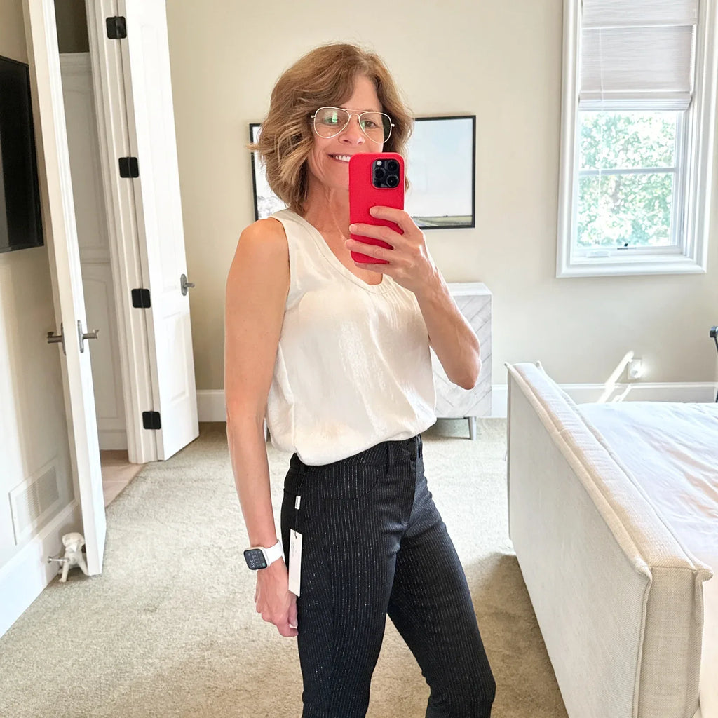 DIANE von FURSTENBERG DVF Emilia Crushed Metallic Tank in Silver S - flyKAMP