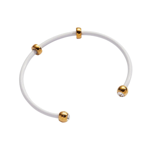 ALEX+ANI Bezel Stone Enamel Cuff in White