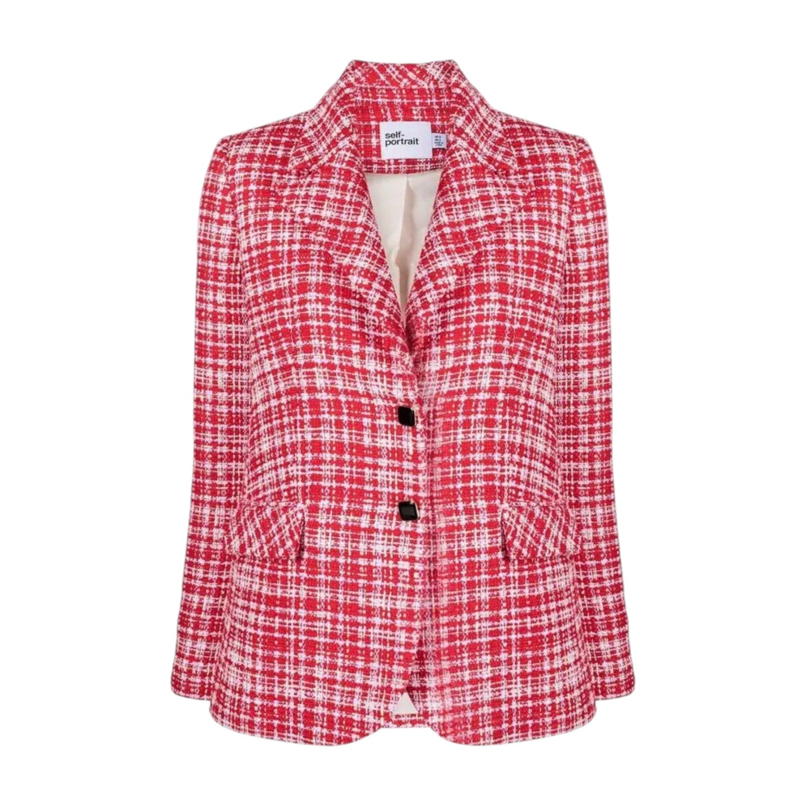 SELF-PORTRAIT Bouclé Checked Blazer in Red Self-Portrait