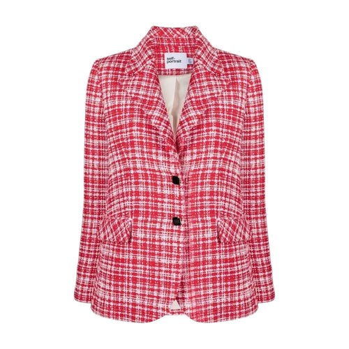 SELF-PORTRAIT Bouclé Checked Blazer in Red Self-Portrait
