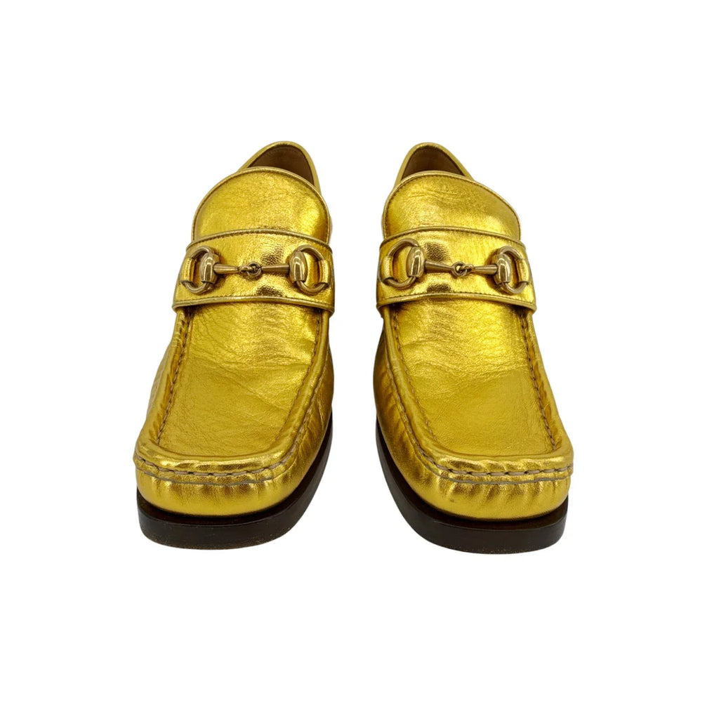 GUCCI Vegas Horsebit Collapsible Heel Metallic Leather Loafer 37 - flyKAMP