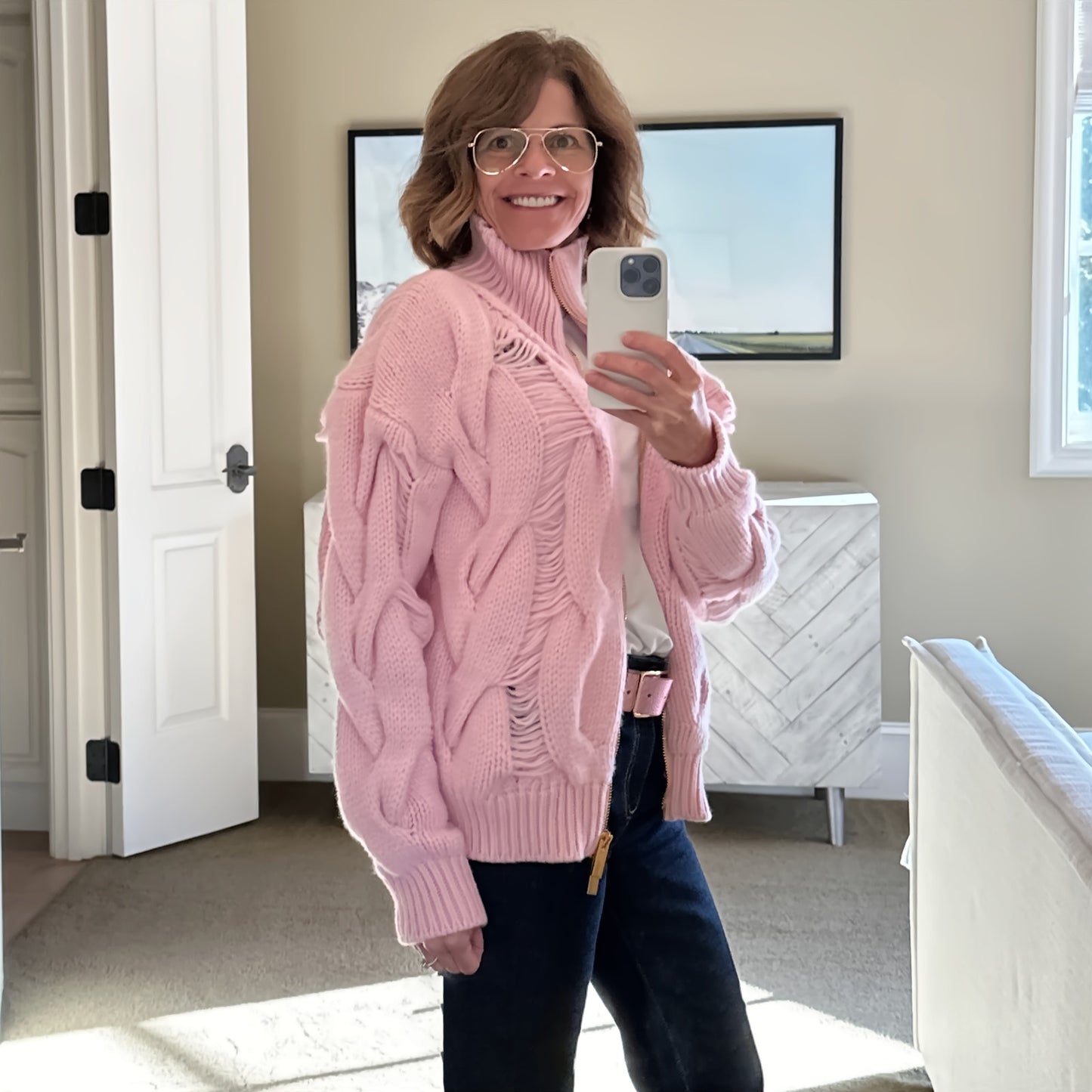 BLUMARINE Knitted Heavy Cardigan Jacket in Chalk Pink IT38|XS