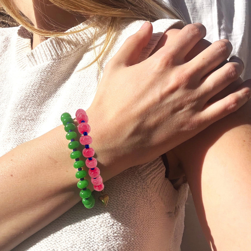 THE SILVER WREN Candy Stone Beaded Bracelet in Dark Pink