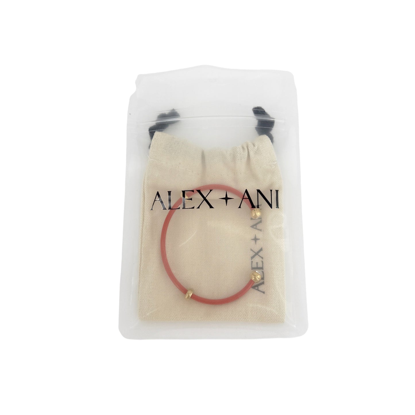 ALEX+ANI Bezel Stone Enamel Cuff in Coral Red