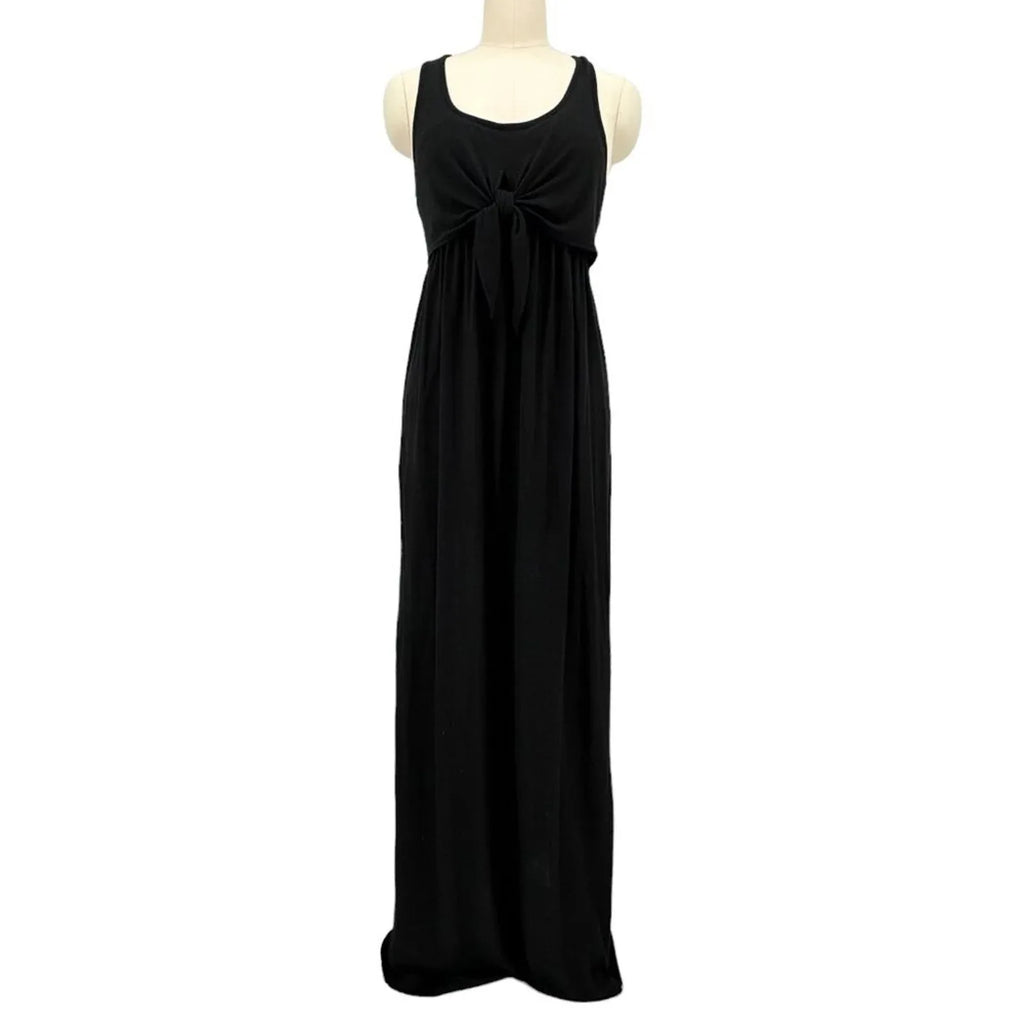 JUICY COUTURE Viscose Linen Jersey Tie-Front Maxi Dress in Black XS - flyKAMP