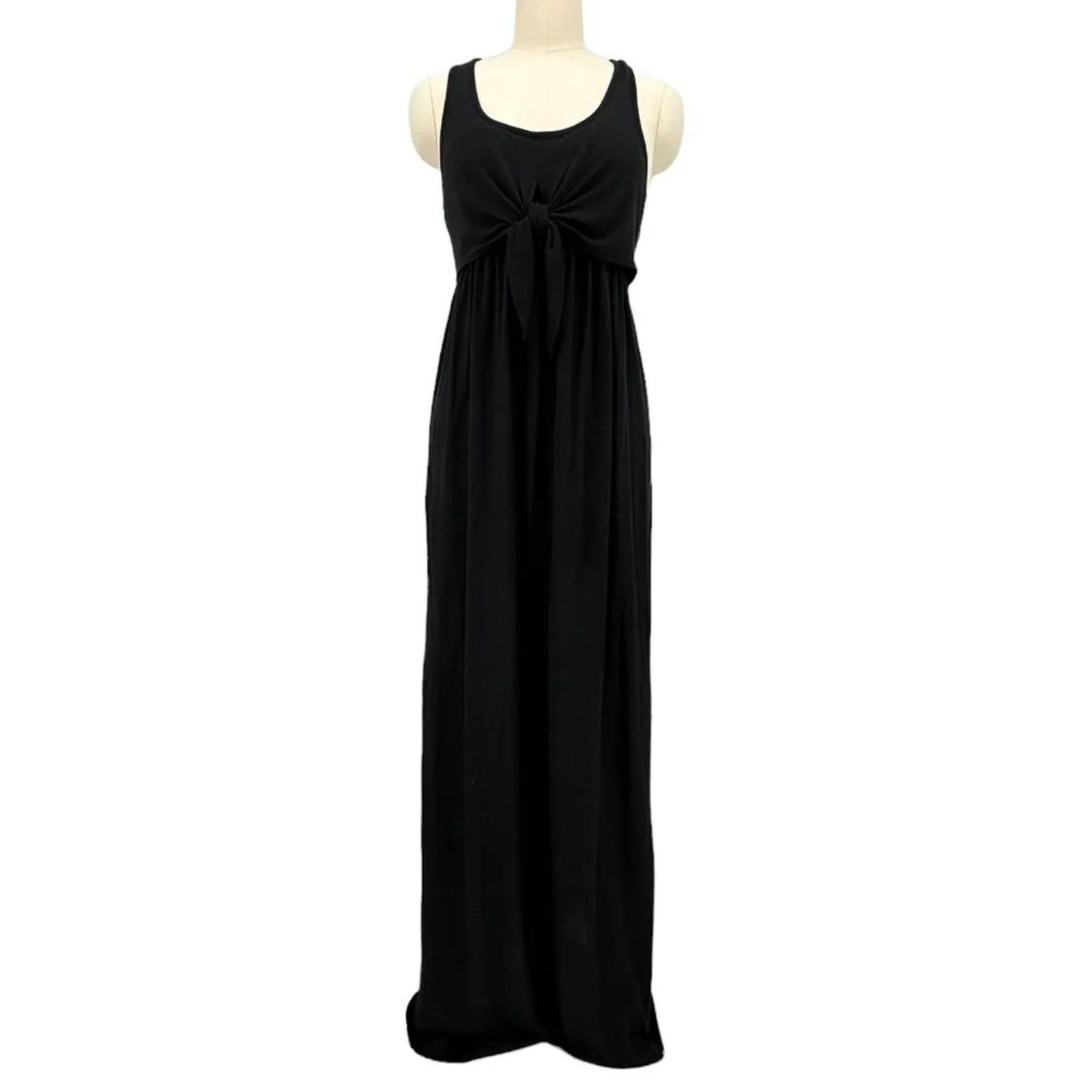 JUICY COUTURE Viscose Linen Jersey Tie-Front Maxi Dress in Black XS - flyKAMP
