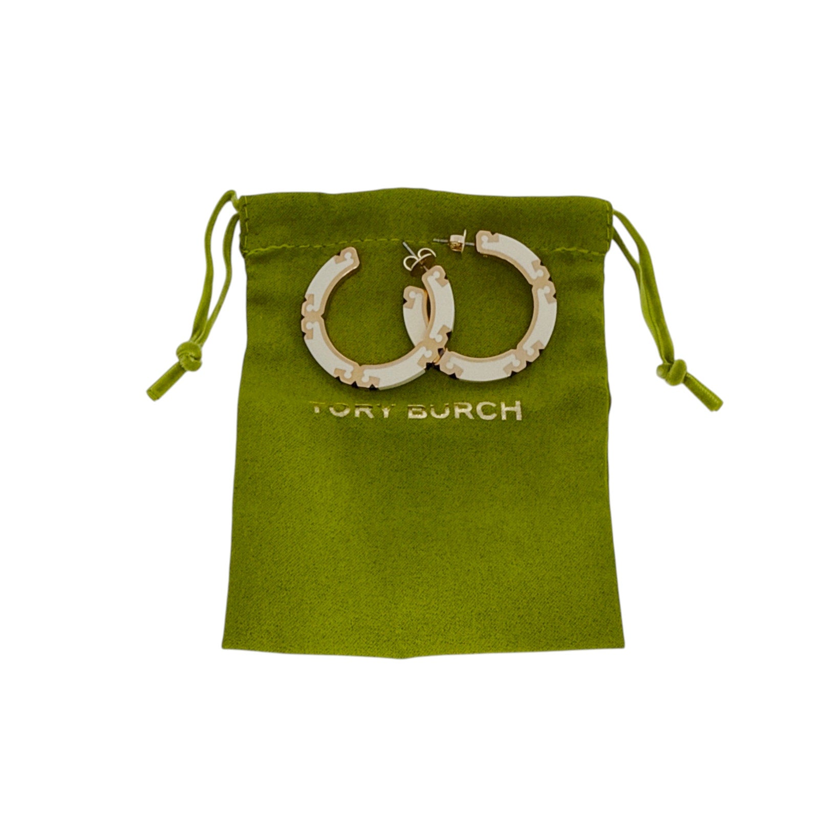 TORY BURCH Icon Enamel Hoop Earrings in Tory Gold / New Ivory / Black Tory Burch