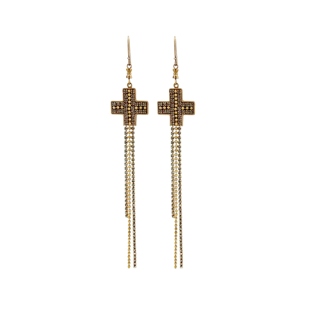 VIRGINS SAINTS & ANGELS VSA Resurrection Cross Chain Earrings in Gold