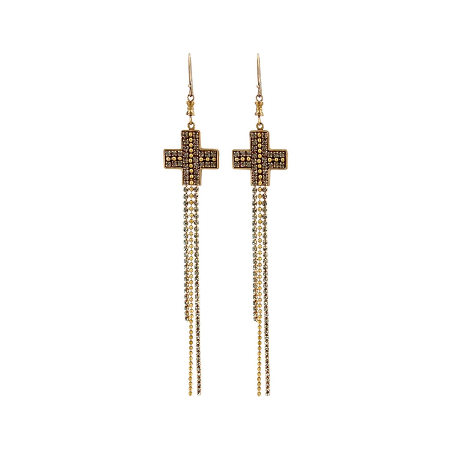 VIRGINS SAINTS & ANGELS VSA Resurrection Cross Chain Earrings in Gold