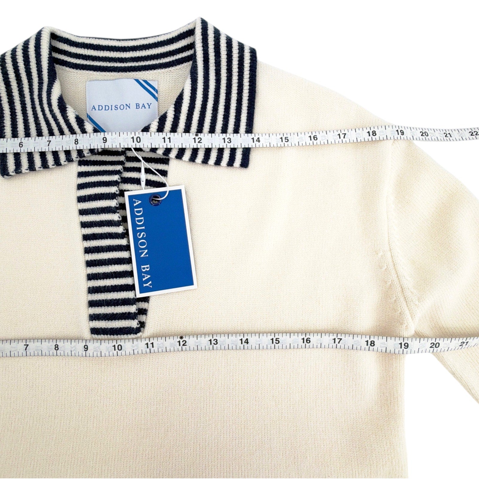 ADDISON BAY Carlyle Rugby Sweater in Cream & Navy XS Addison Bay