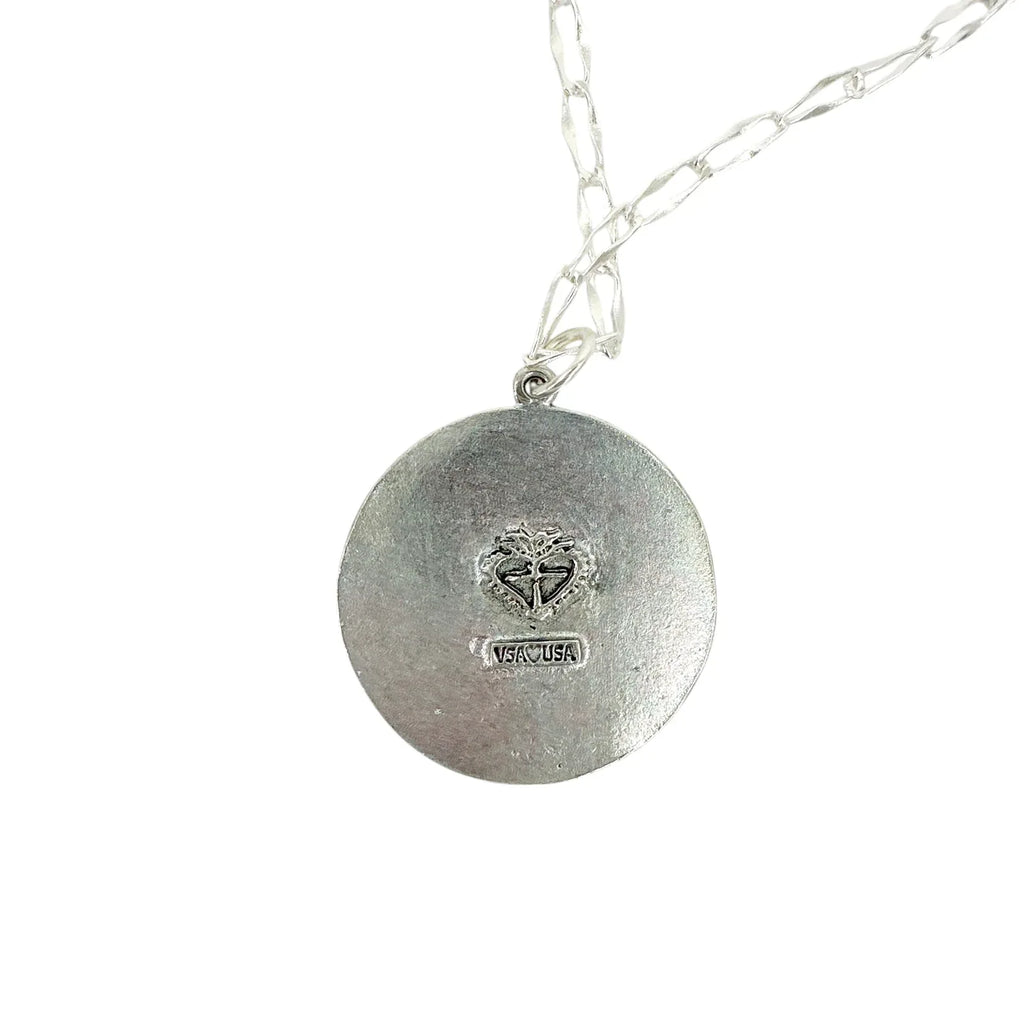 VIRGINS SAINTS & ANGELS Disco Virgin Charm Necklace in Silver & Black Diamond - flyKAMP