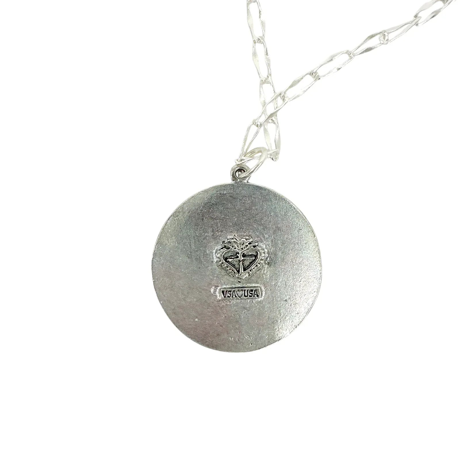 VIRGINS SAINTS & ANGELS Disco Virgin Charm Necklace in Silver & Black Diamond - flyKAMP