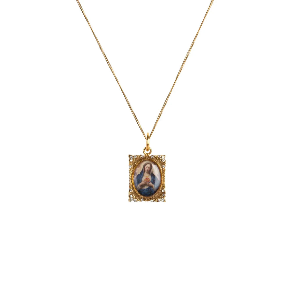 VIRGINS SAINTS & ANGELS VSA Retablo Square Frame Charm Necklace in Gold - flyKAMP