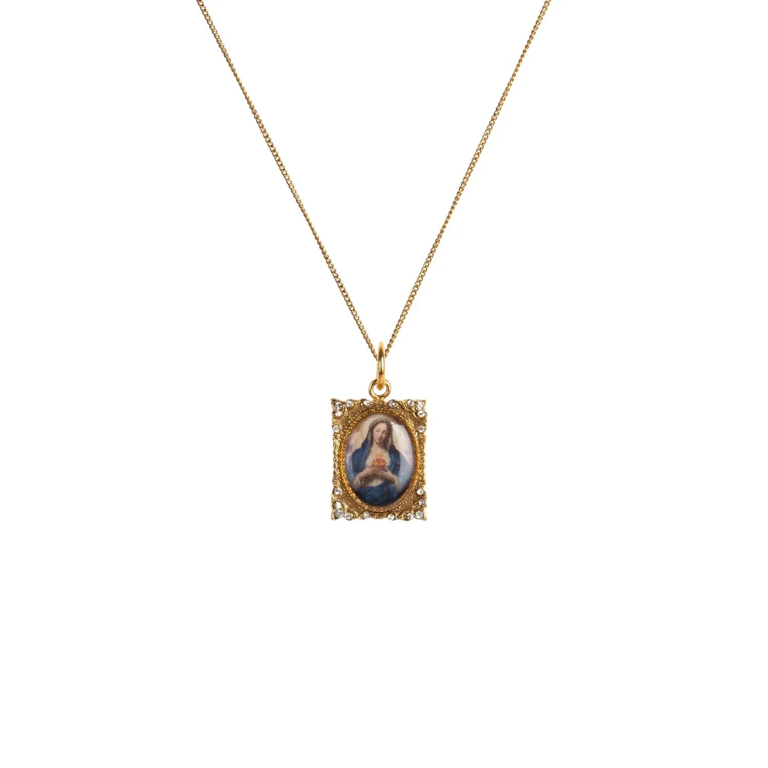 VIRGINS SAINTS & ANGELS VSA Retablo Square Frame Charm Necklace in Gold - flyKAMP
