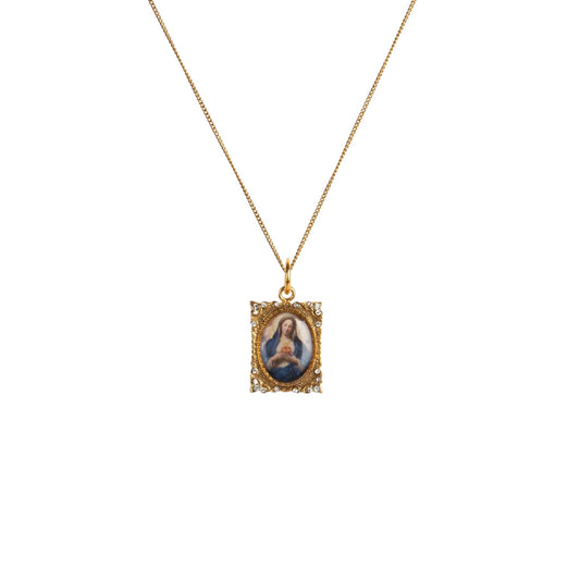 VIRGINS SAINTS & ANGELS VSA Retablo Square Frame Charm Necklace in Gold