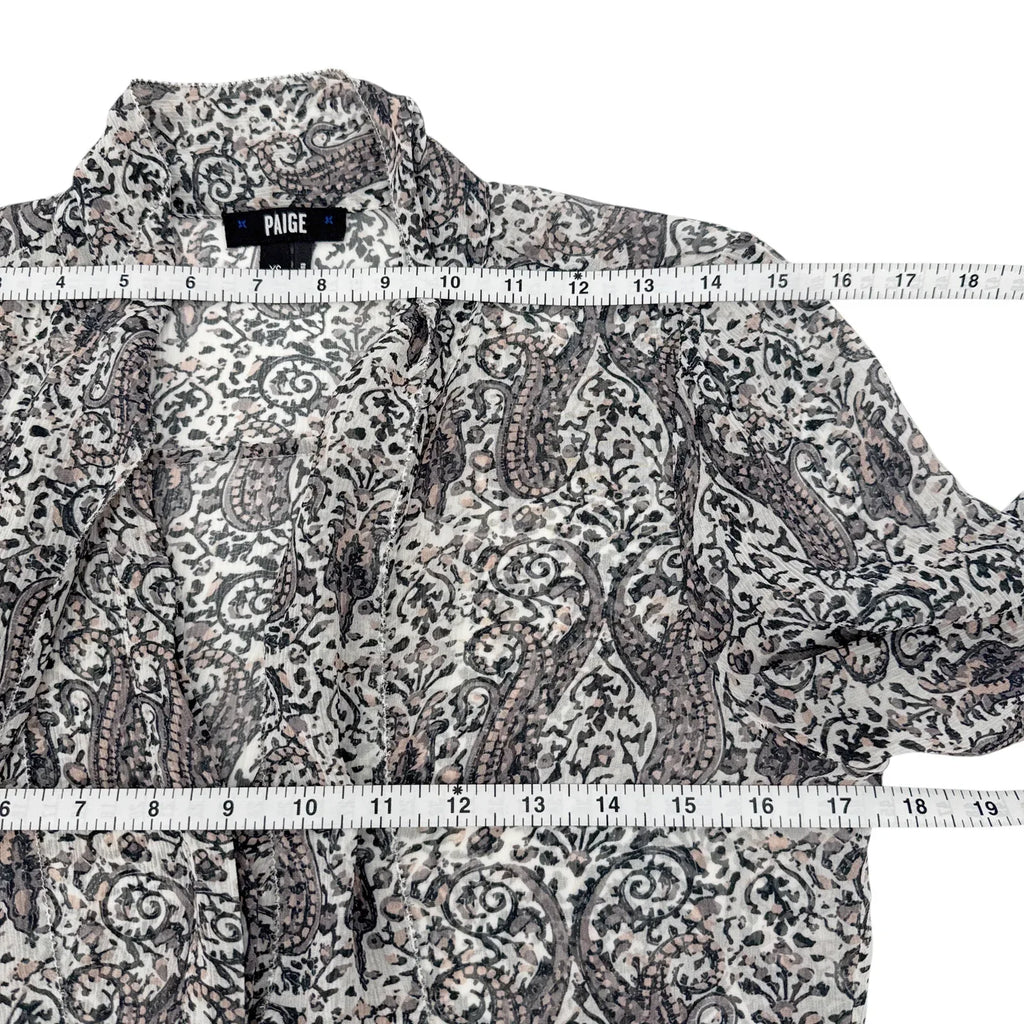 PAIGE Cleobelle Printed Femme Blouse in White/Rabbit/Rose-Santina Pais XS - flyKAMP