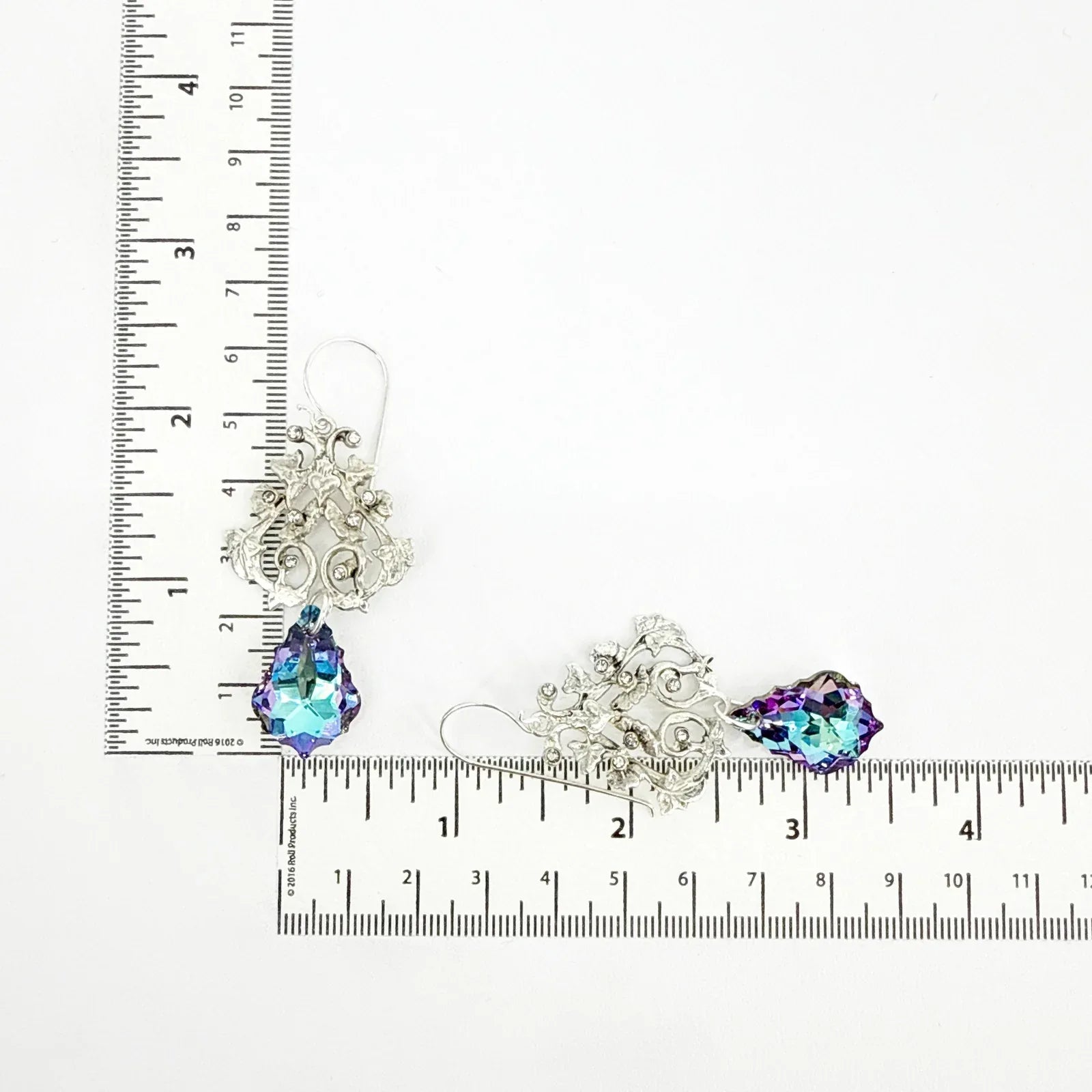 VIRGINS SAINTS & ANGELS VSA Vine Earrings with Cross in Silver & Vitrail Light - flyKAMP