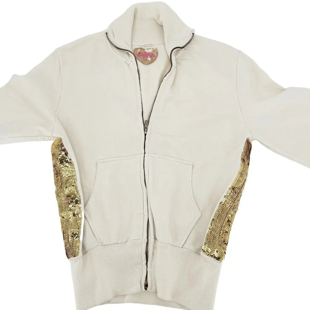 PRIMP Sequin Zip Sweatshirt in Cream & Gold S - flyKAMP