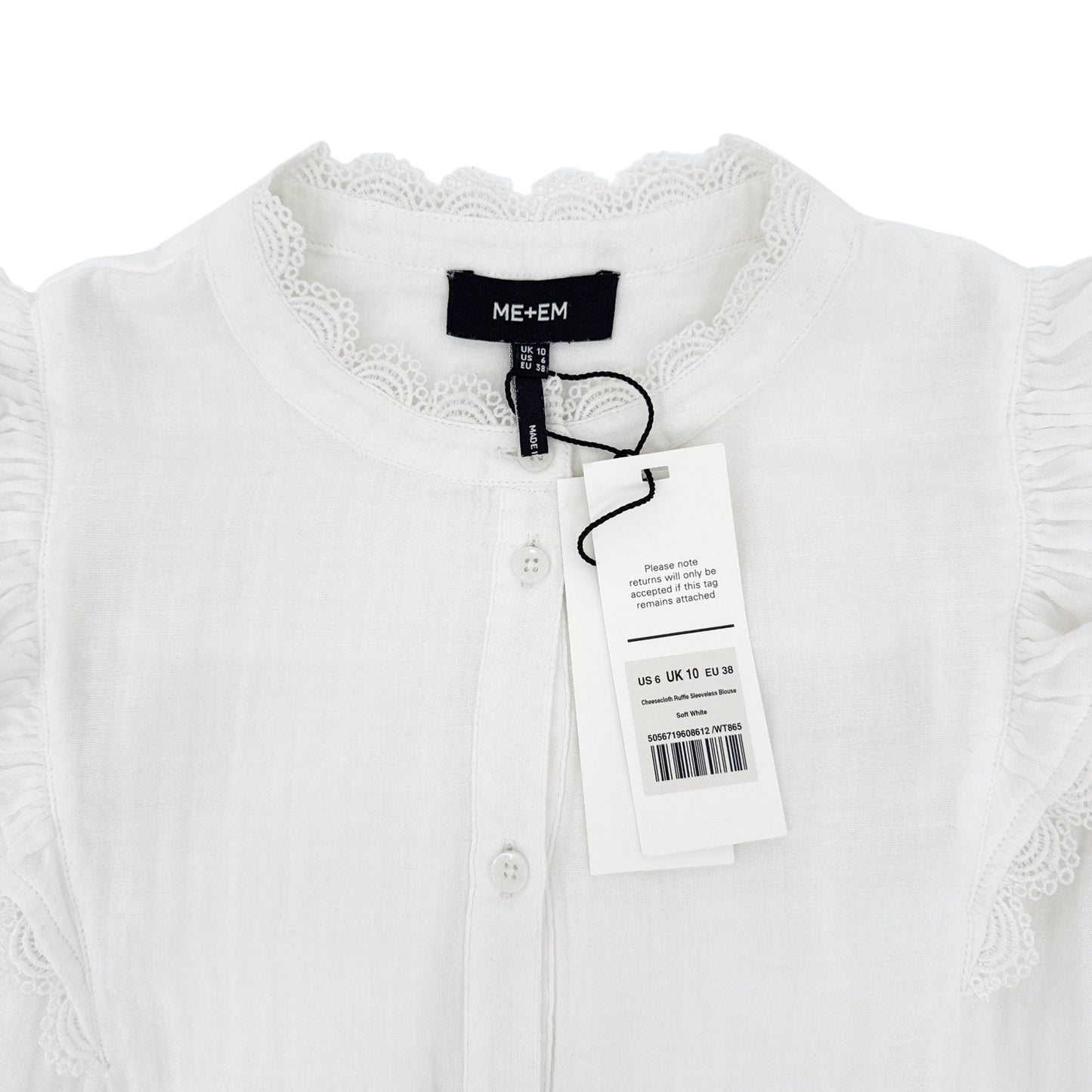 ME+EM Cheesecloth Ruffle Sleeveless Blouse In Soft White