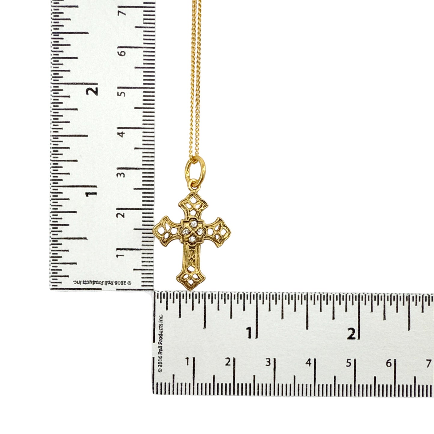 VIRGINS SAINTS & ANGELS VSA Basilica Cross Charm Necklace 16" in Gold