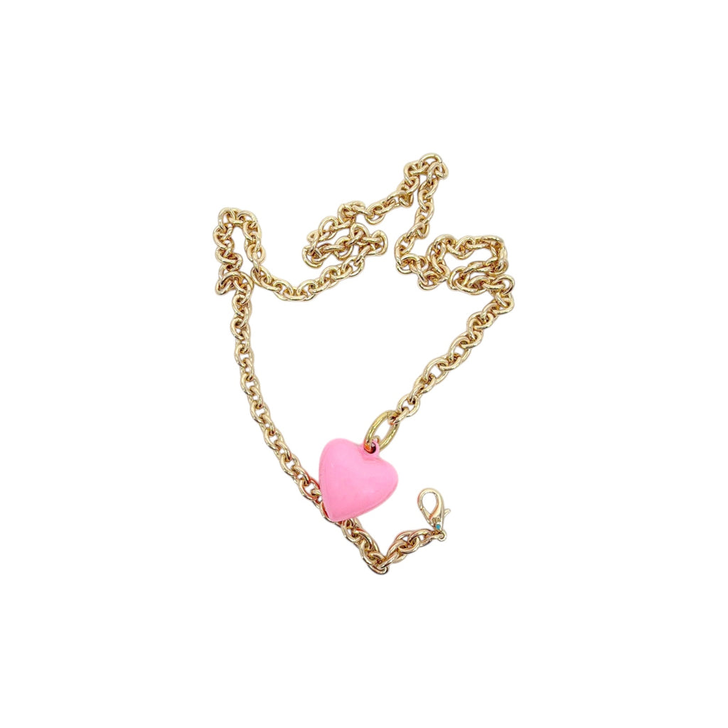 ROXANNE ASSOULIN The Mini Puffy Heart Necklace in Gold & Pink Roxanne Assoulin