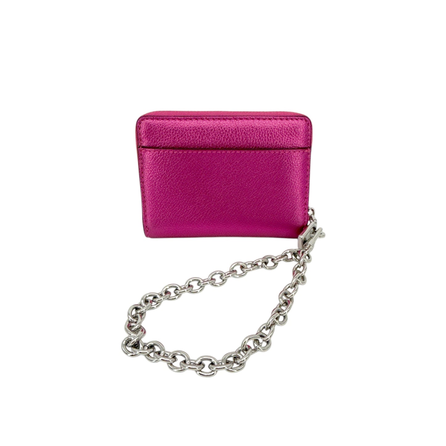 KATE SPADE Natasha Metallic Pebbled Leather Chain Compact Wristlet in Bikini Pink