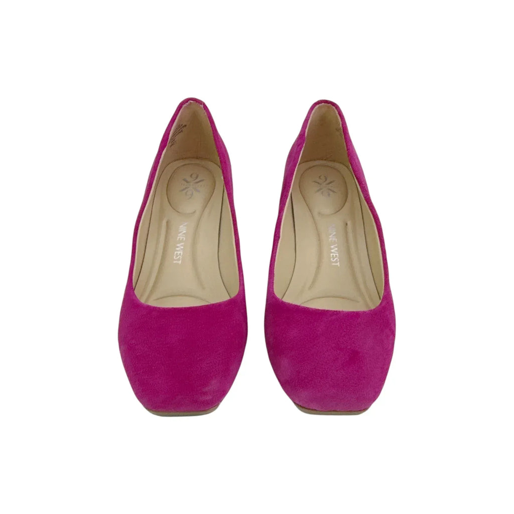 NINE WEST Vibe 9x9 Block Heel Pumps in Pink Berry Suede 6.5 - flyKAMP