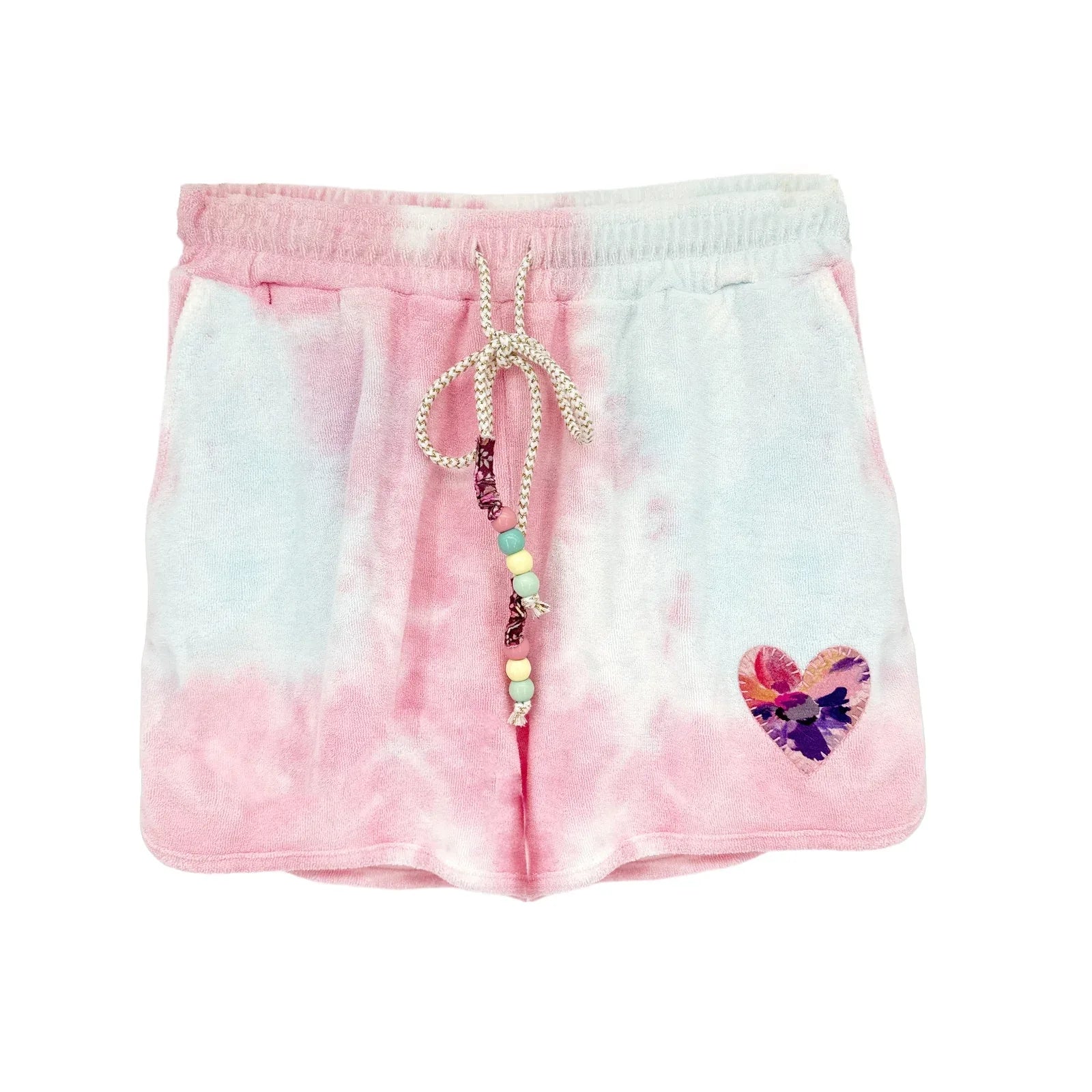 LOVESHACKFANCY Careen Beaded Tie-dyed Cotton Short In Cherry Fizz XS - flyKAMP