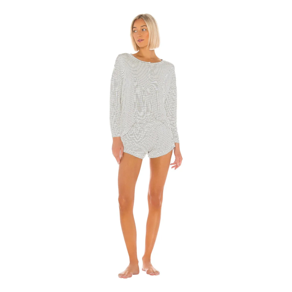 MAISON DU SOIR Elody Sleep Short in Off White & Chocolate Stripe XS - flyKAMP