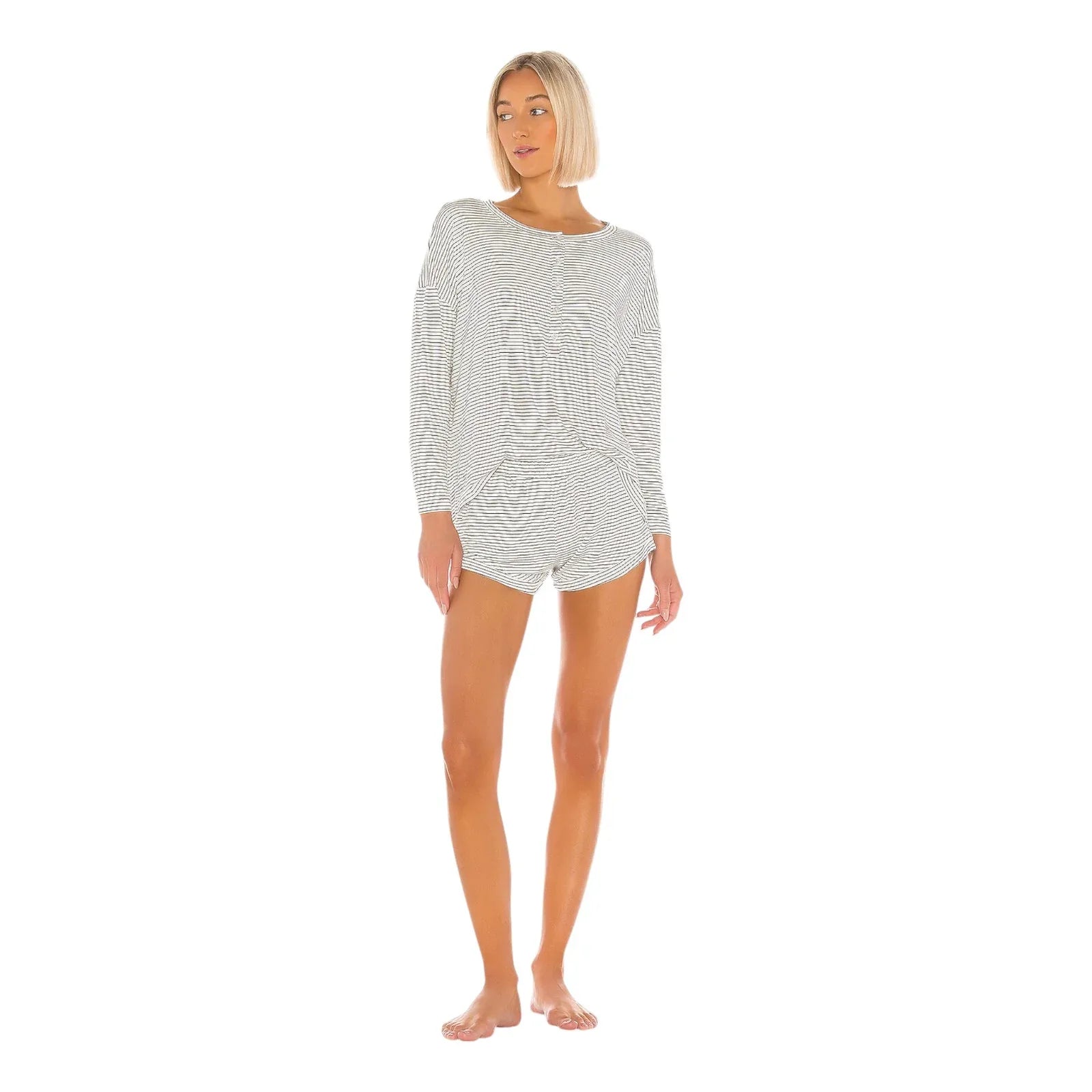 MAISON DU SOIR Elody Sleep Short in Off White & Chocolate Stripe XS - flyKAMP