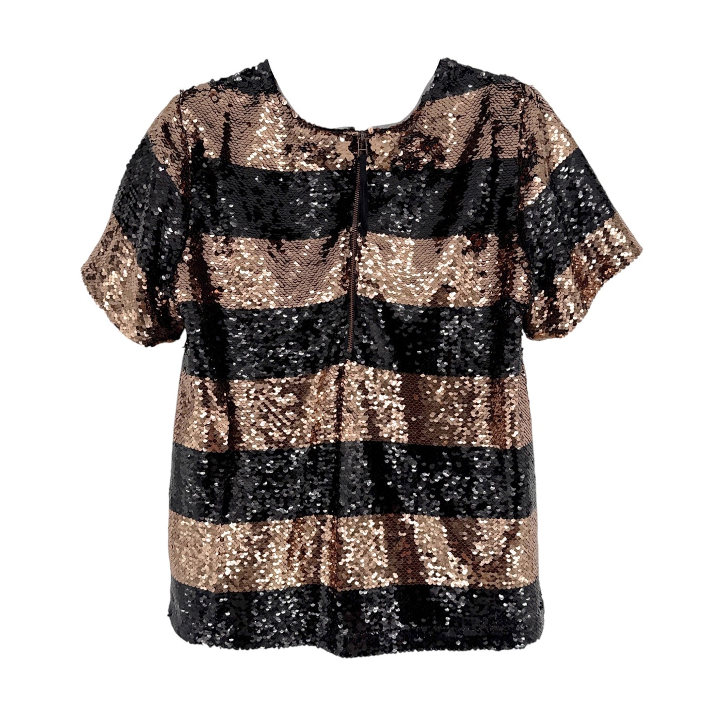 ANTHROPOLOGIE Maeve Short-Sleeve Sequin Striped Top Black S