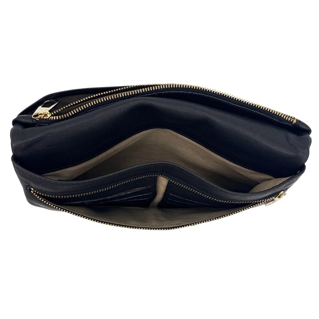 ANN TAYLOR Nappa Leather Foldover Clutch Bag in Black - flyKAMP