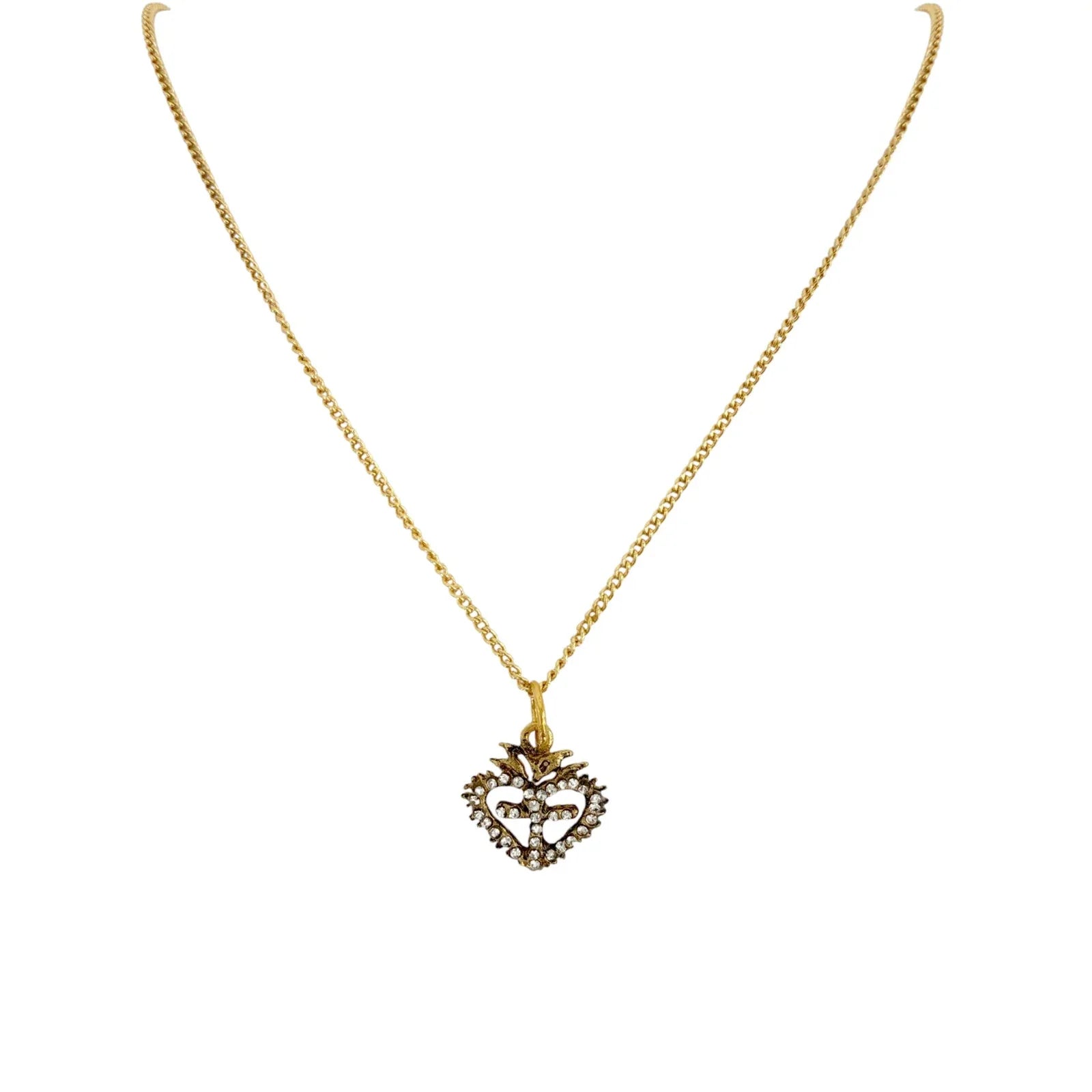 VIRGINS SAINTS & ANGELS VSA Sacred Heart Logo Charm Necklace in Gold - flyKAMP