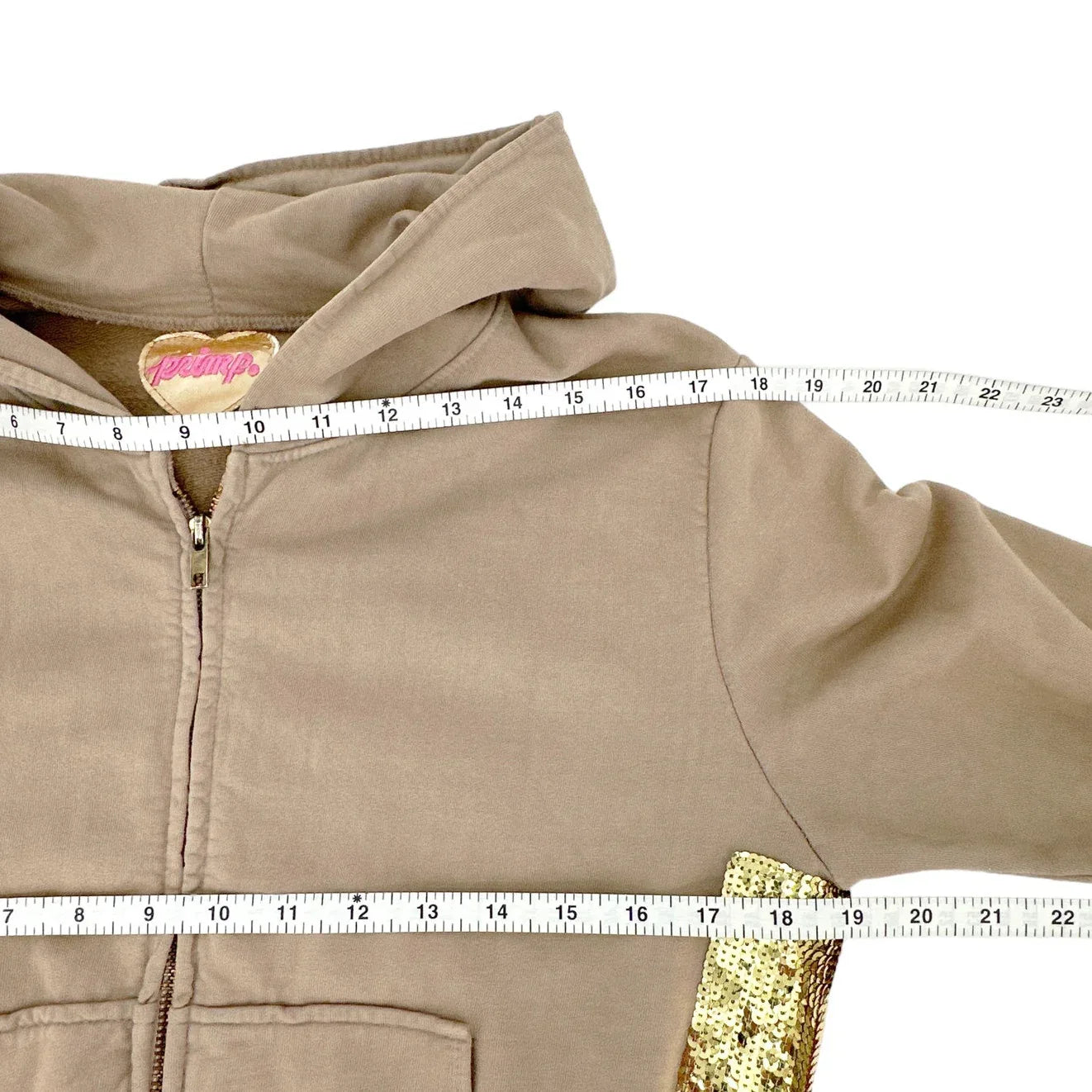 PRIMP Sequin Zip Hoodie in Tan & Gold S - flyKAMP