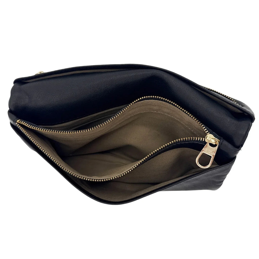 ANN TAYLOR Nappa Leather Foldover Clutch Bag in Black - flyKAMP