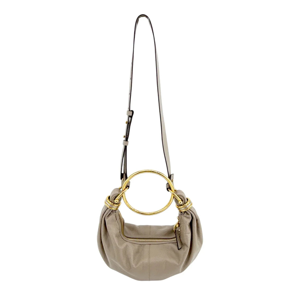 CHLOE Small Bracelet Hobo Bag in Grained Leather in Grey - flyKAMP