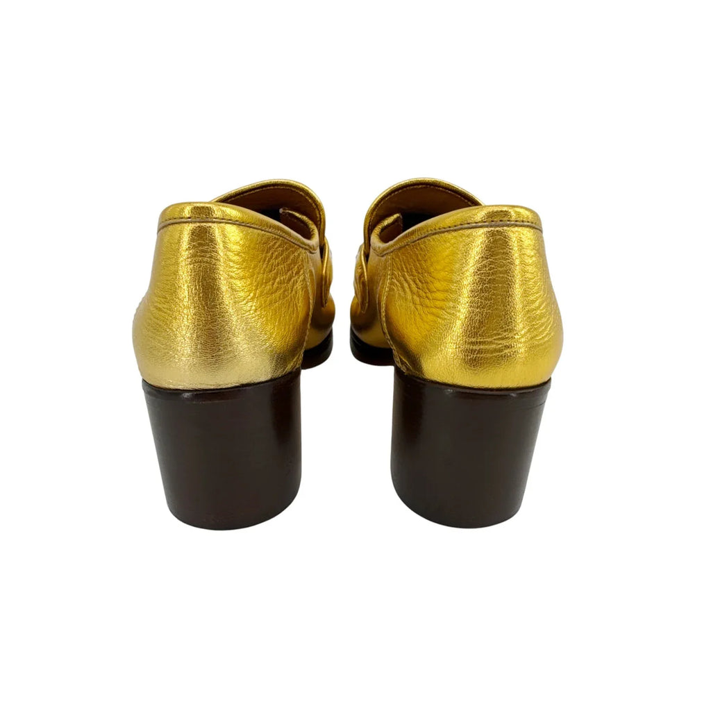 GUCCI Vegas Horsebit Collapsible Heel Metallic Leather Loafer 37 - flyKAMP