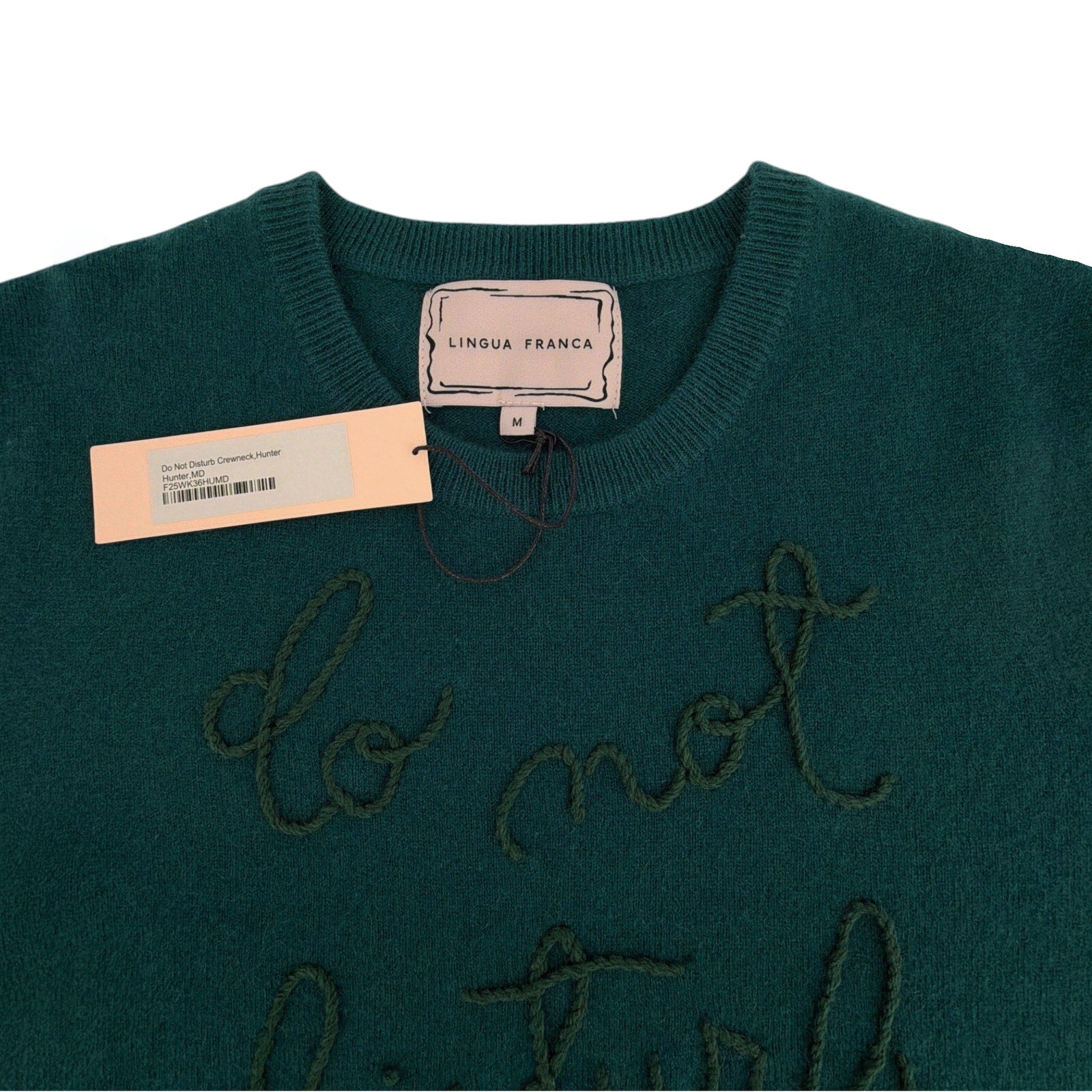 LINGUA FRANCA Do Not Disturb Cashmere Crewneck Sweater in Hunter M LINGUA FRANCA