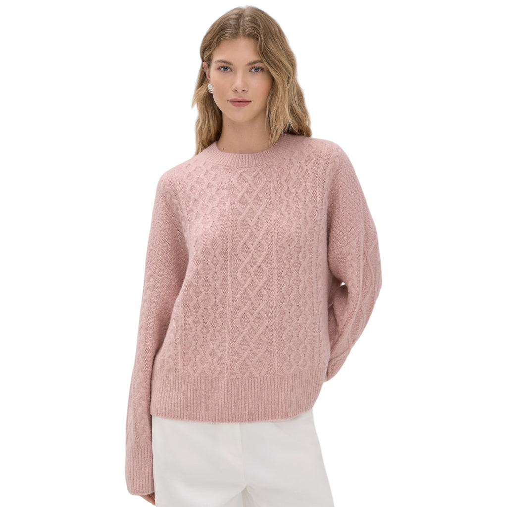FAVORITE DAUGHTER The Oversized Cable Sweater in Whimsical Rose S Favorite Daughter