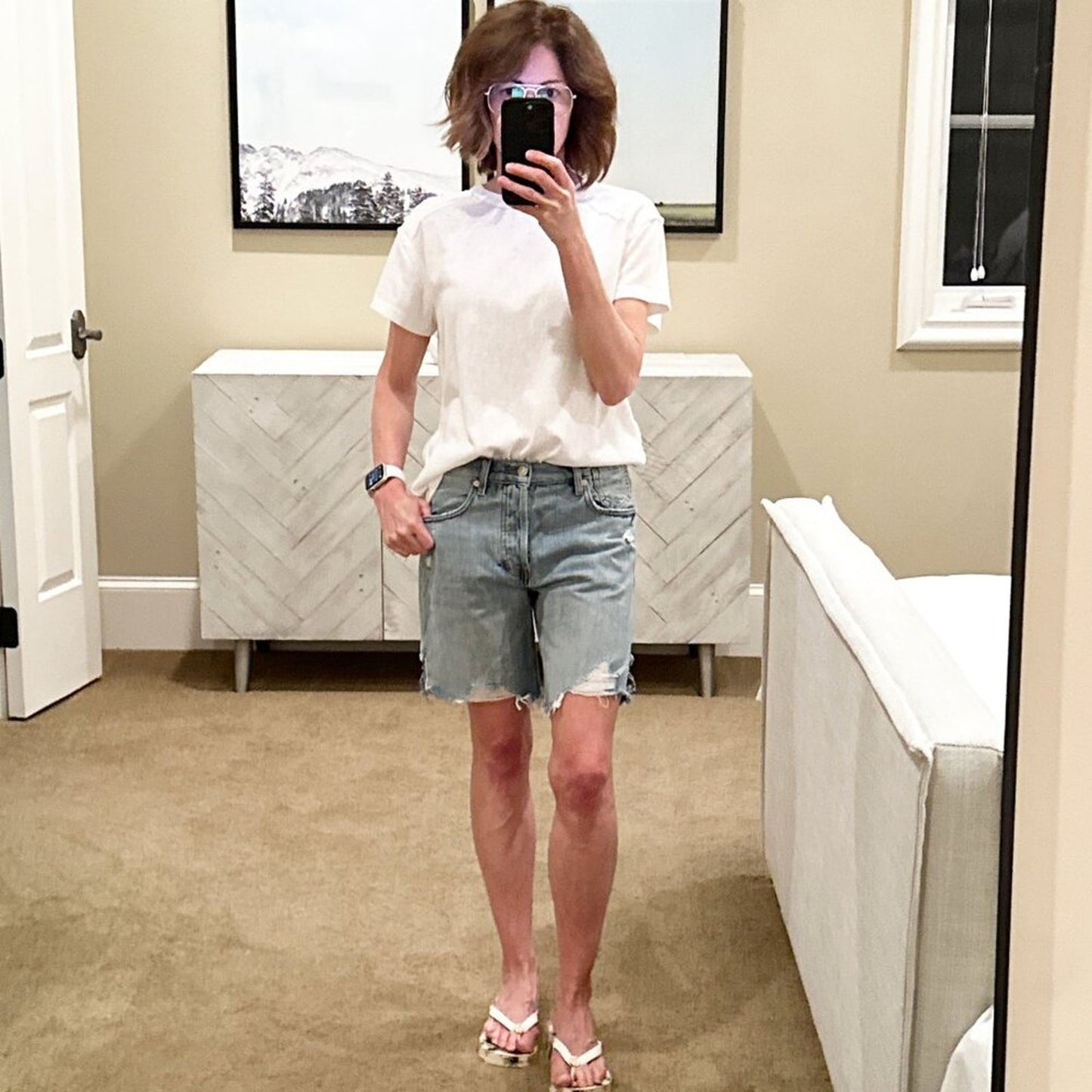 FREE PEOPLE WE the FREE Sequoia Mid Length Cutoff Shorts In Surf's Up 24