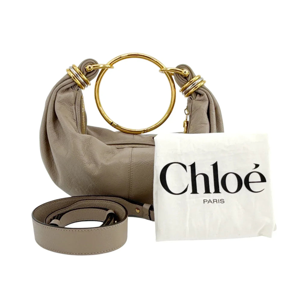 CHLOE Small Bracelet Hobo Bag in Grained Leather in Grey - flyKAMP