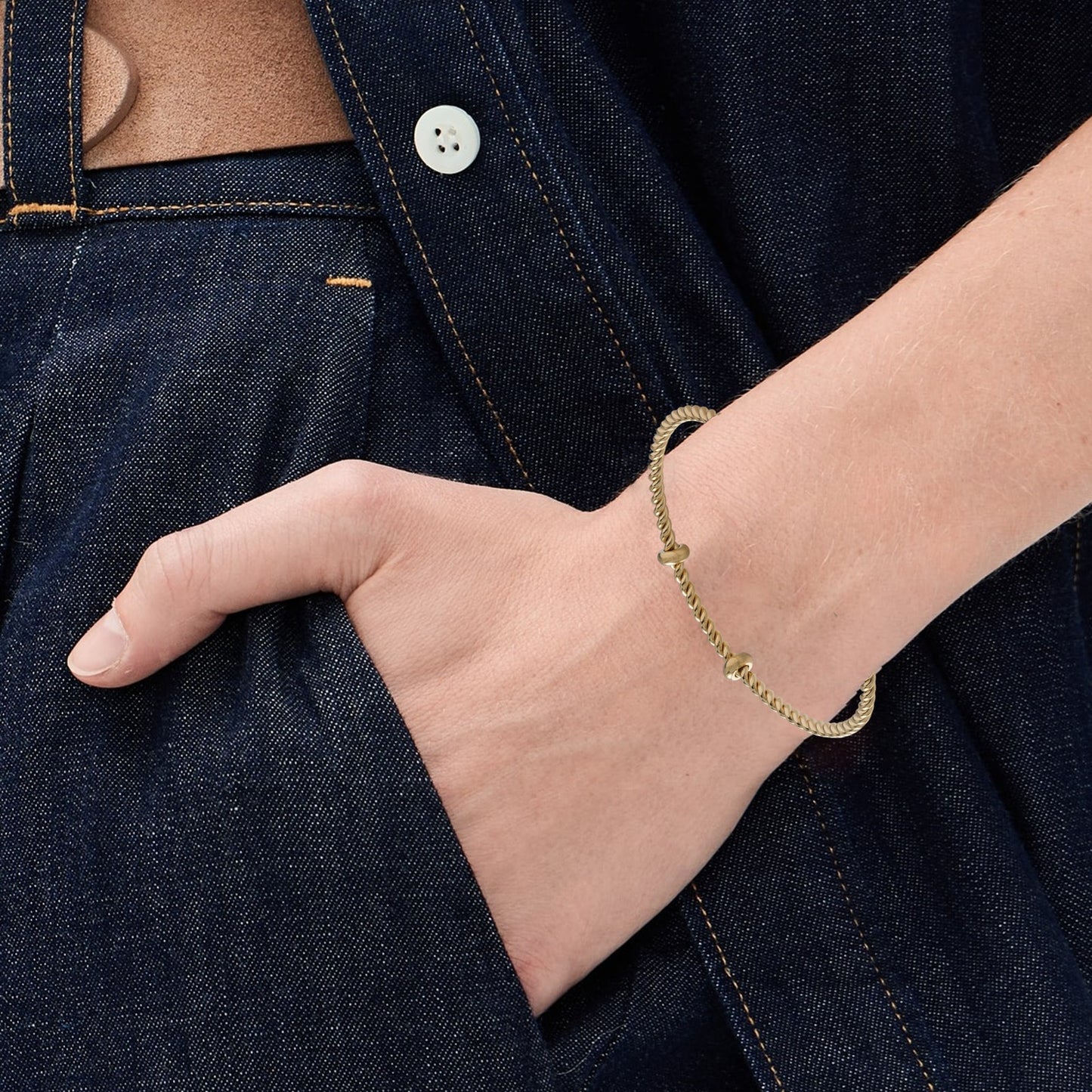 ALEX+ANI French Rope Charm Bracelet Cuff in Gold