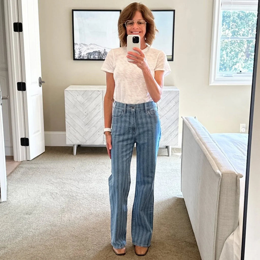 VERONICA BEARD Crosbie Striped Loafer Length Wide Leg Jean 26 - flyKAMP