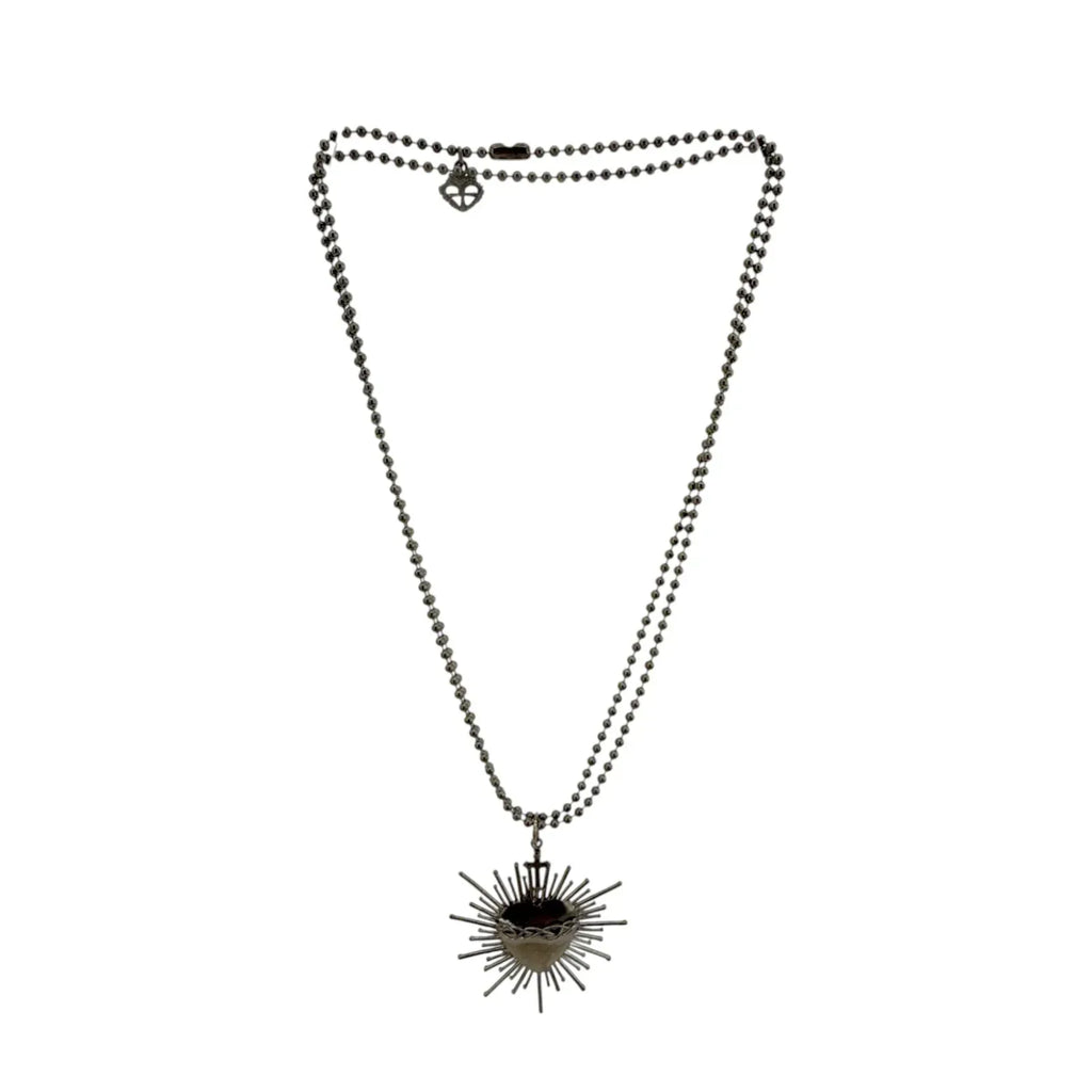 VIRGINS SAINTS & ANGELS VSA Sacred Flame Charm Necklace Gunmetal 34" Ball Chain - flyKAMP