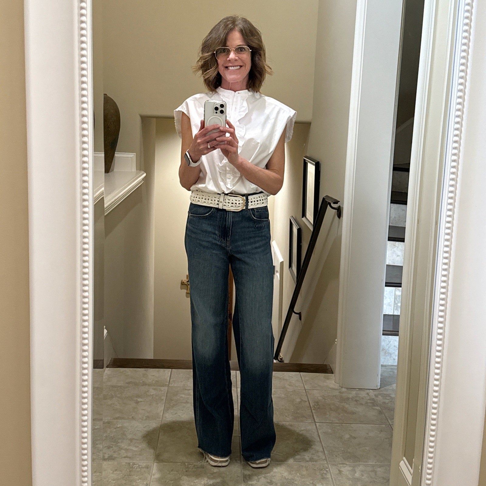 ZADIG and VOLTAIRE Ruffle Front Sleeveless Shirt in White S Zadig & Voltaire