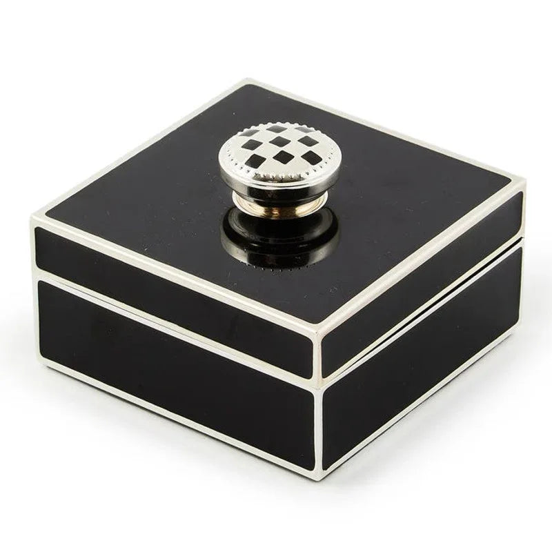 MACKENZIE-CHILDS Black Silver Plated Trinket Box with Check Knob - flyKAMP