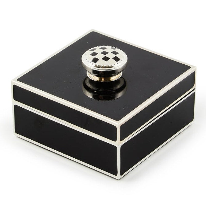 MACKENZIE-CHILDS Black Silver Plated Trinket Box with Check Knob